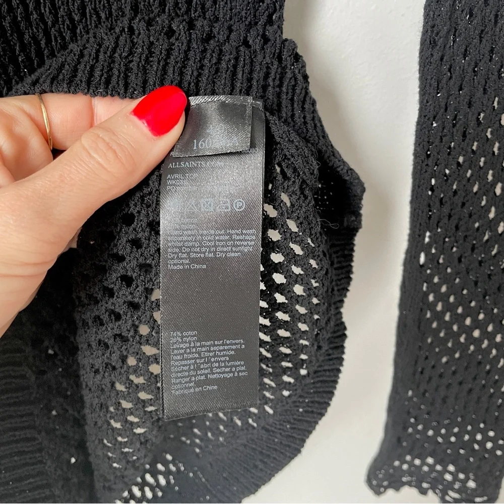 All Saints NEW Top. Mesh knit Black, Sz 0